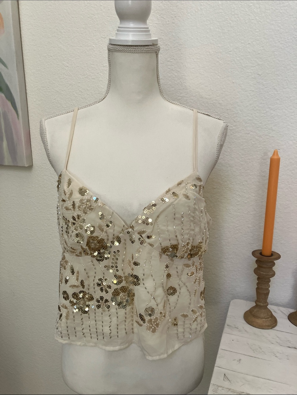 NWT No Boundaries Cream Sequin Embellished Top Blouse